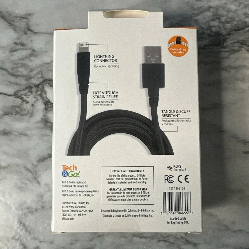 Tech & Go 9ft USB Braided Charge Cable for iPhone iPad iPod - NEW-Black & Yellow